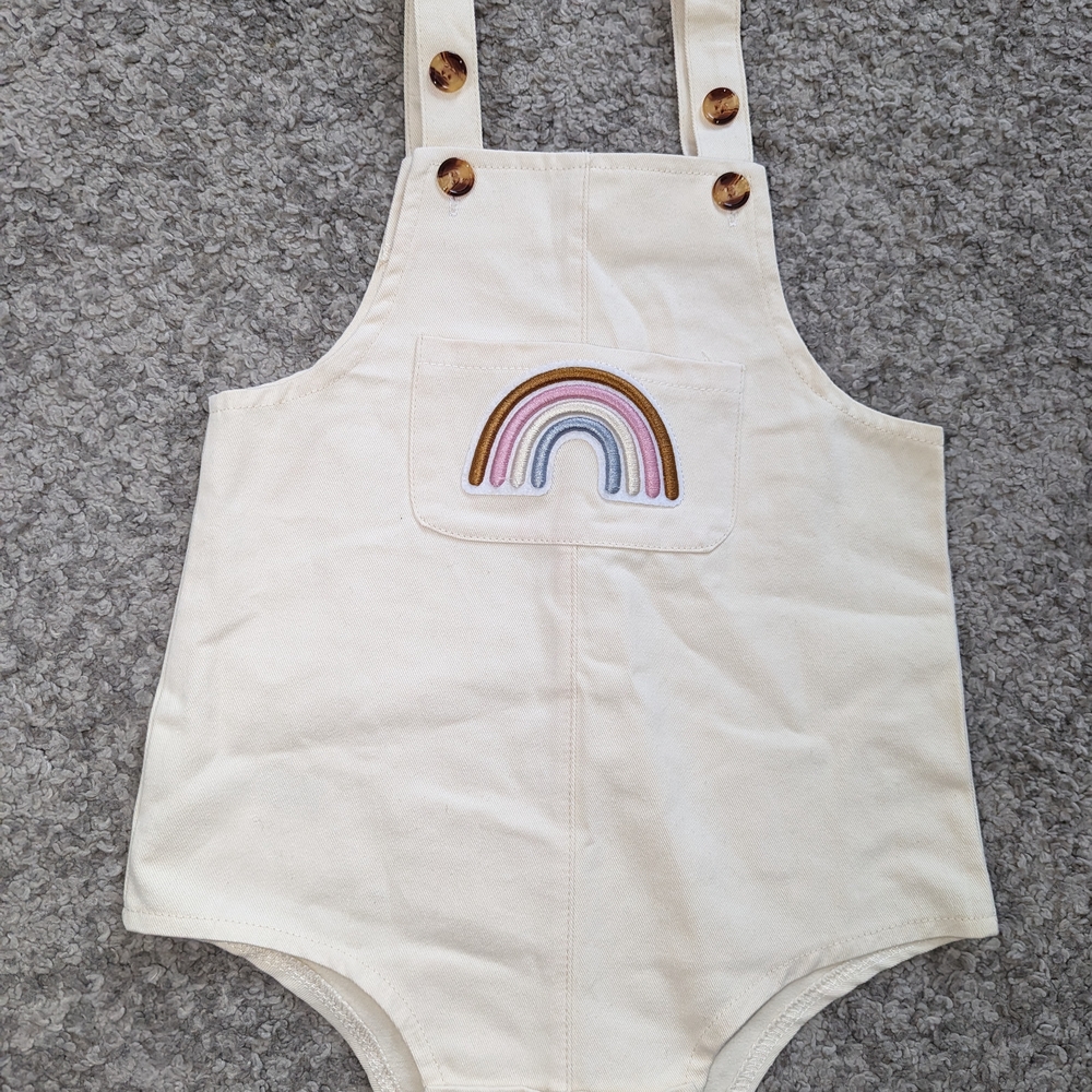 Cream Kids Overalls with Rainbow Design